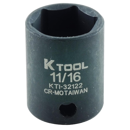 K-Tool International 3/8" Drive Impact Socket black oxide, Stan, 6 pt., 3/8"Drve, 11/16 KTI-32122